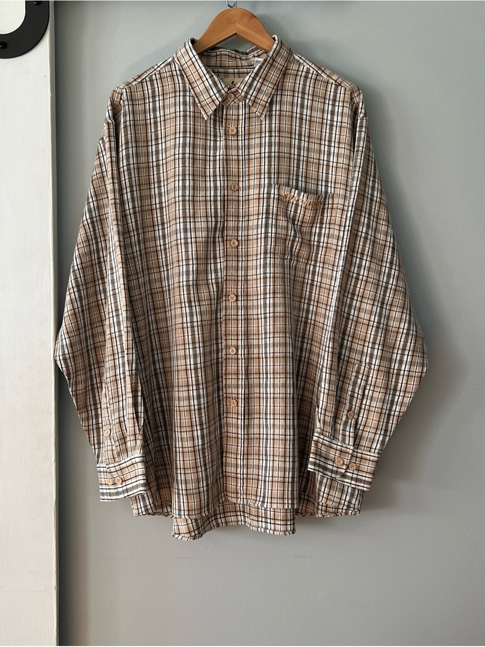 VTG Y2K SouthPole Men’s 2XL Long Sleeve Button Up Relaxed Plaid Shirt Beige Logo